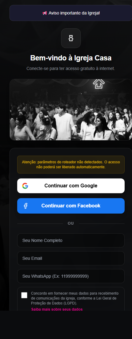 Portal Wi-Fi da Igreja Casa